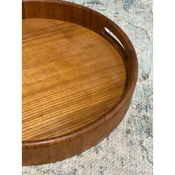 Vintage Goodwood Round Serving Tray Teak MCM Thailand Bar Coffee Breakfast 14” - Picture 2 of 5